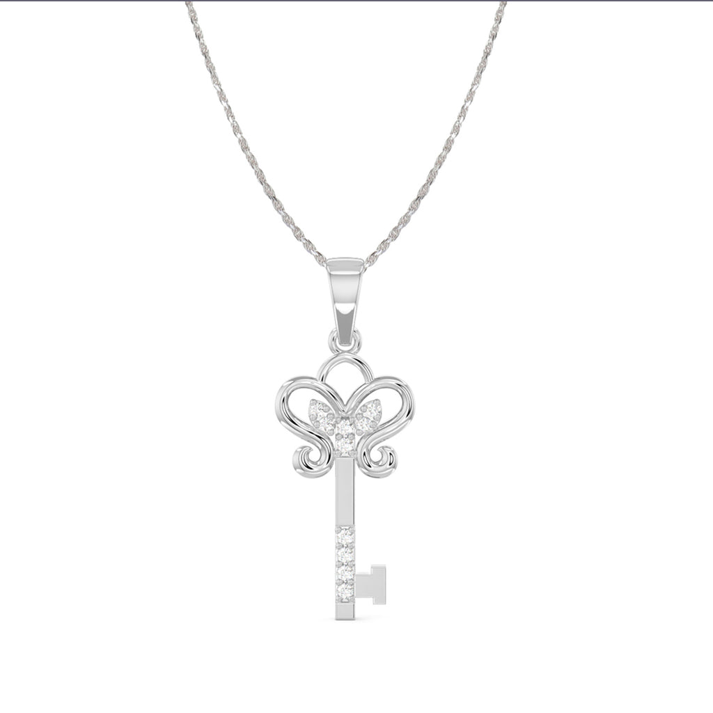 CLARA 925 Sterling Silver Key Pendant Chain Necklace 