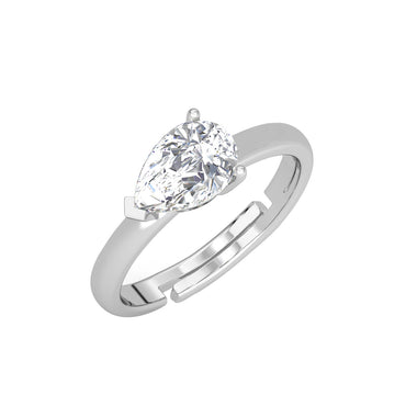 CLARA Pure 925 Sterling Silver Pear Classic Finger Ring with Adjustable Band 