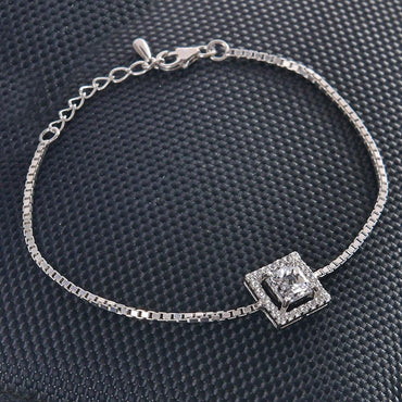CLARA Made with Swiss Zirconia 925 Sterling Silver Princess Solitaire Bracelet Gift for Women and Girls