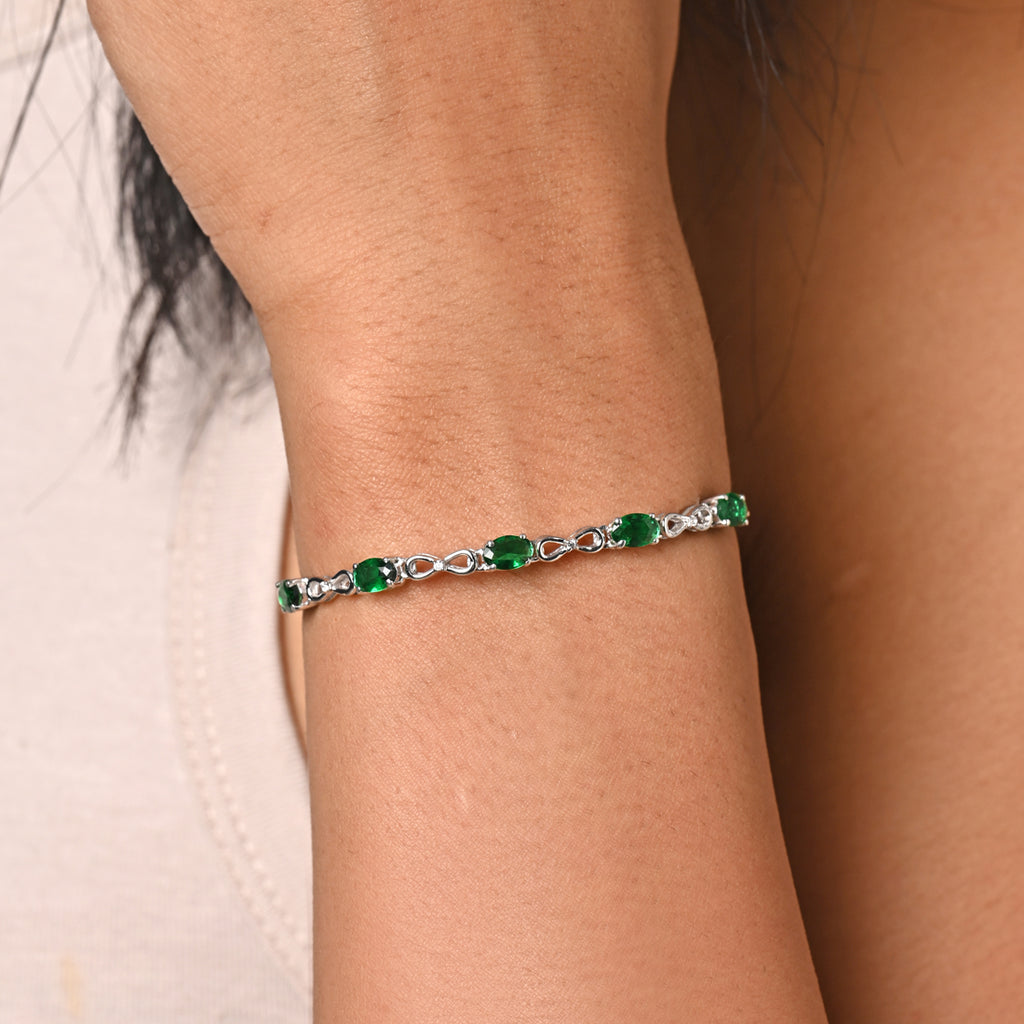 CLARA 925 Pure Silver Green Infinity Hand Bracelet
