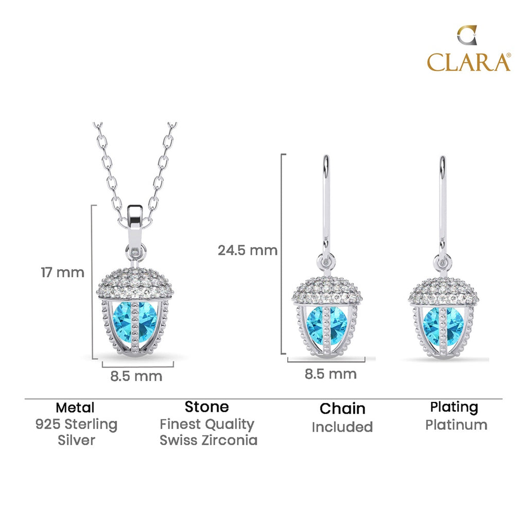 Silver Acorn Blue Solitaire Jewellery Set