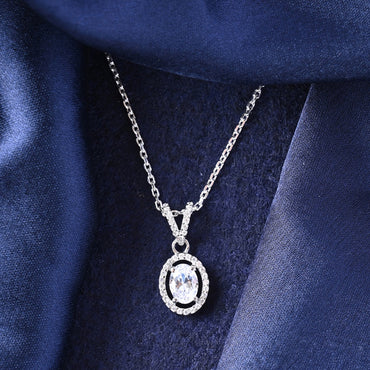 Silver Halo Oval Solitaire Pendant Chain 