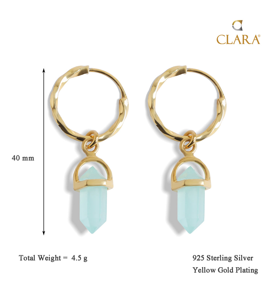 CLARA 925 Sterling Silver Aqua Hoop Drop Earring Gold Plated Gift for Women & Girls