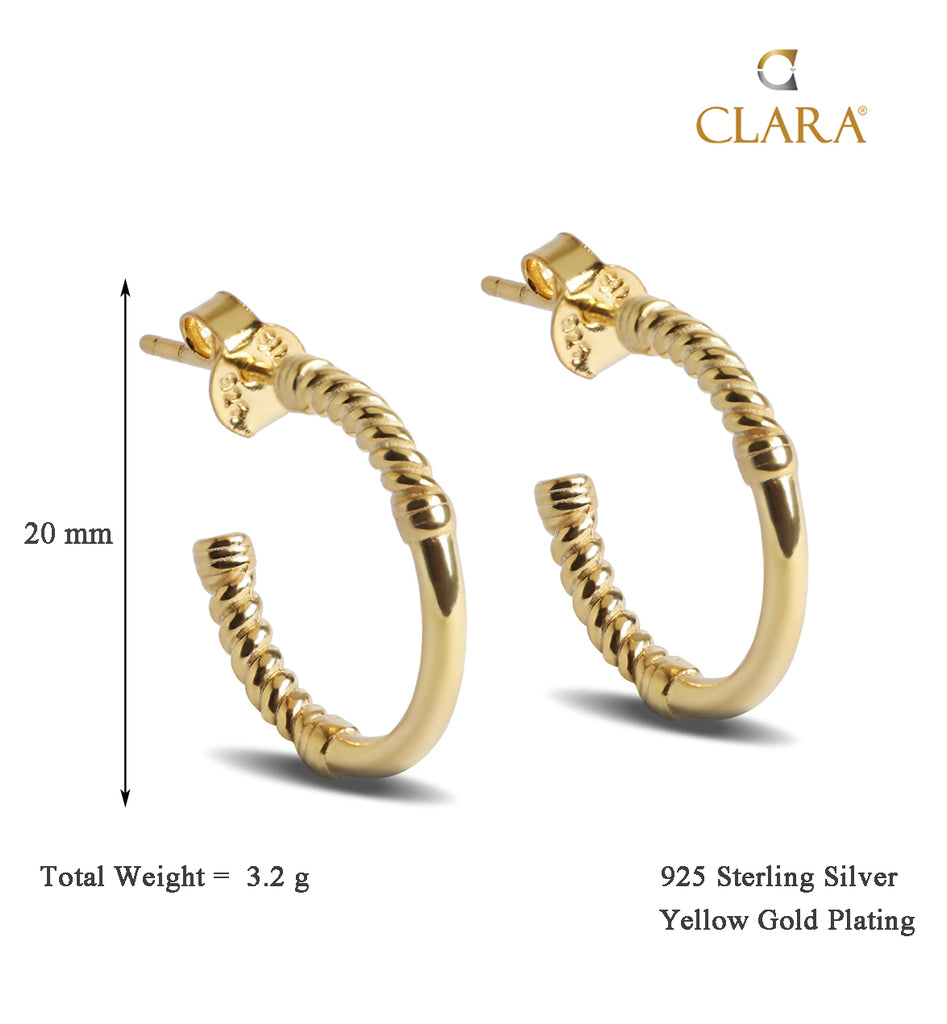 CLARA 925 Sterling Silver Vera Hoop Earring Gold Plated Gift for Women & Girls