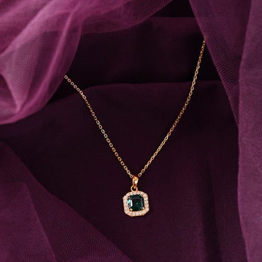 Silver Amati Green Solitaire Pendant Chain 
