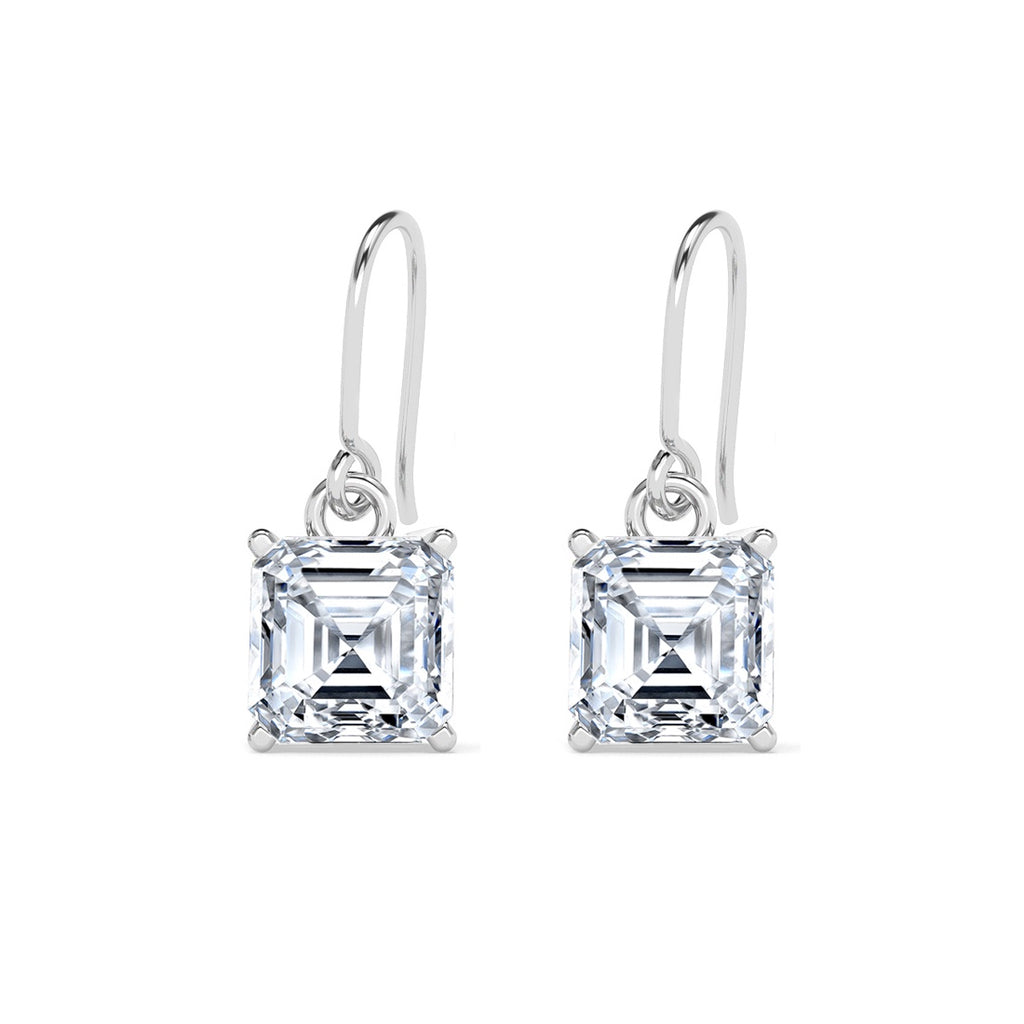 Silver Asscher Solitaire Dangle Drop Earrings