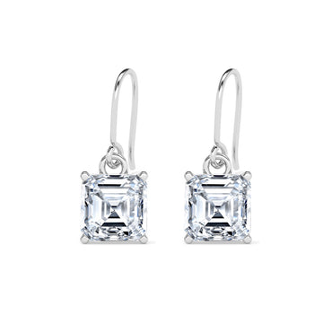 Silver Asscher Solitaire Dangle Drop Earrings