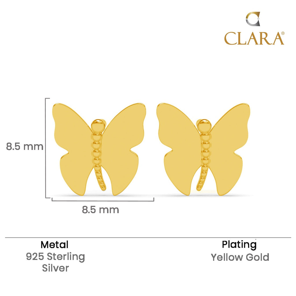 Silver Amber Golden Butterfly Stud Earrings