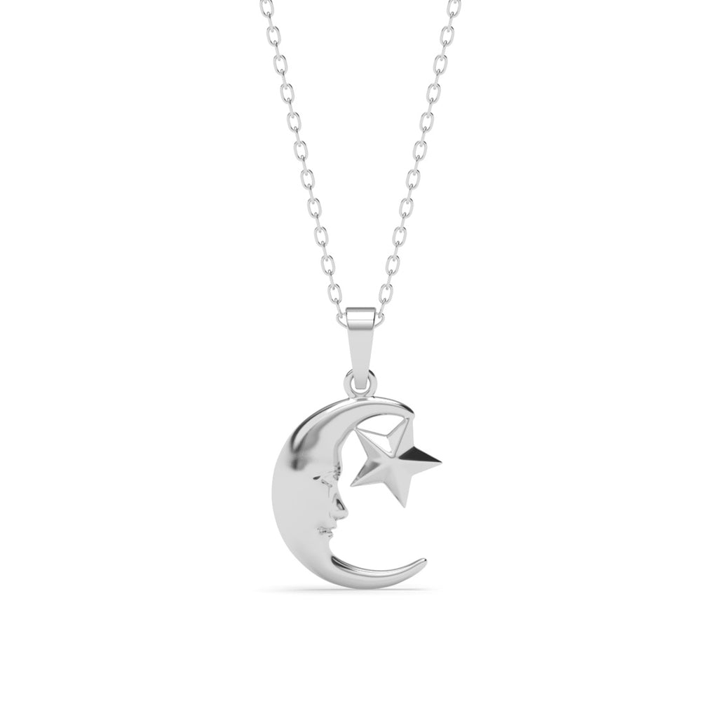 Silver Nadra Moon & Star Pendant Chain Necklace