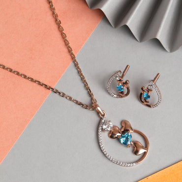 CLARA 925 Sterling Silver Heart Pendant Earring Chain Jewellery Set 