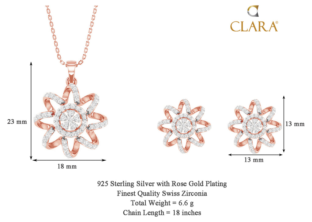 CLARA 925 Sterling Silver Anna Pendant Earring Chain Jewellery Set 