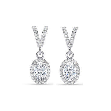 Silver Halo Oval Solitaire Dangle Drop Earrings
