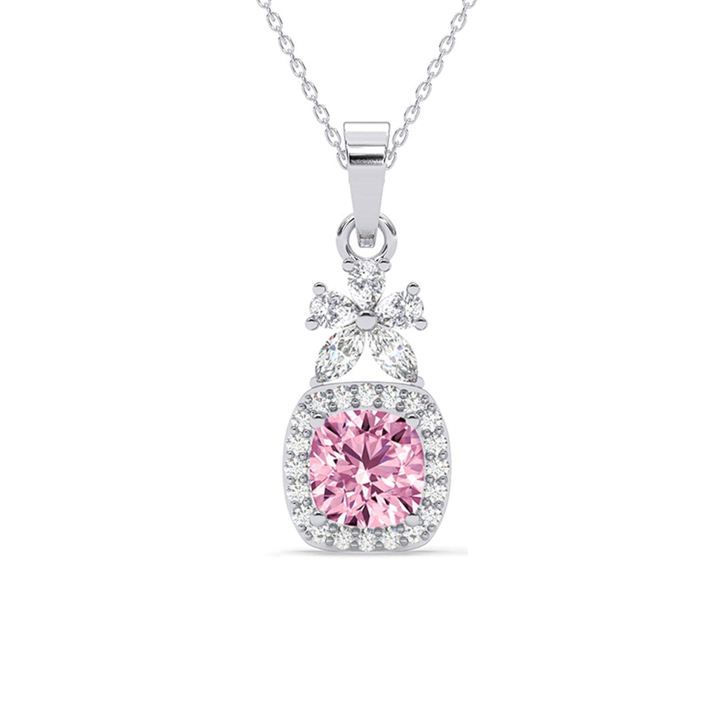 Silver Nera Pink Cushion Solitaire Pendant Chain 