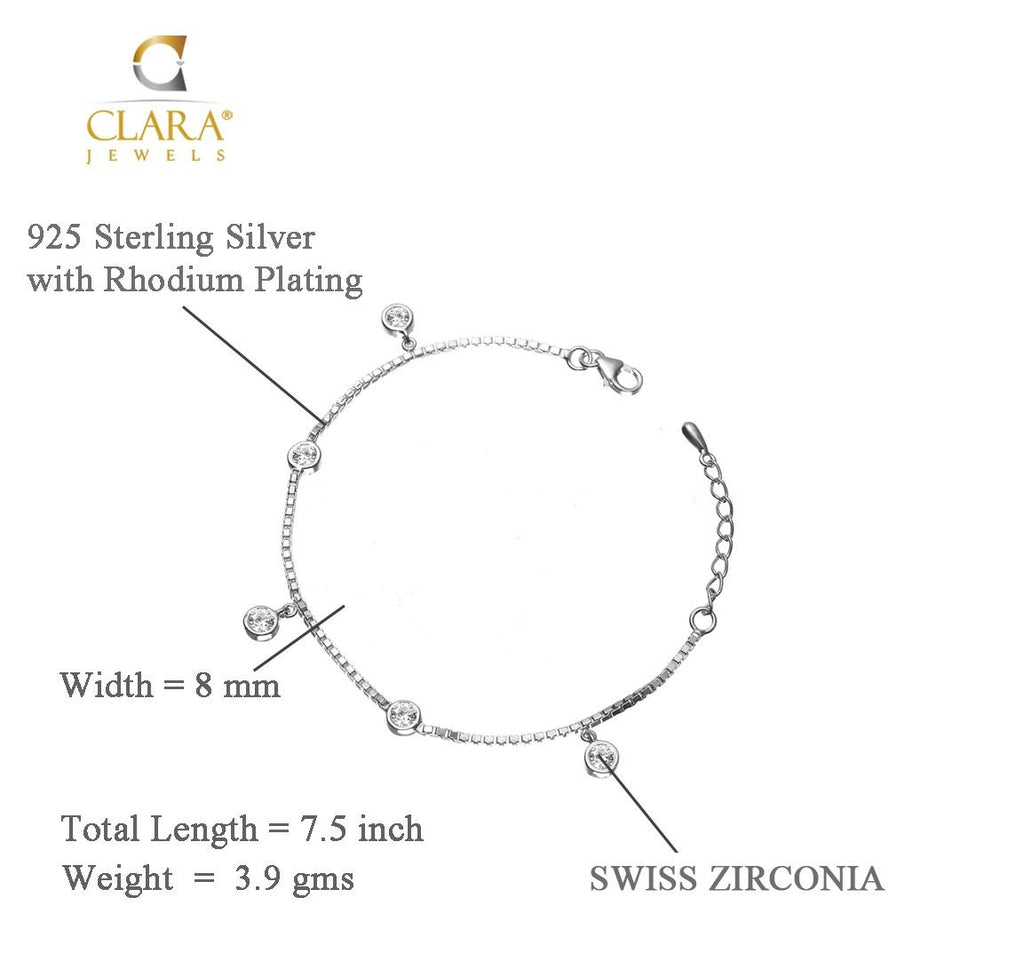 CLARA Made with Swiss Zirconia 925 Sterling Silver Pia Solitaire Bracelet Gift for Women and Girls