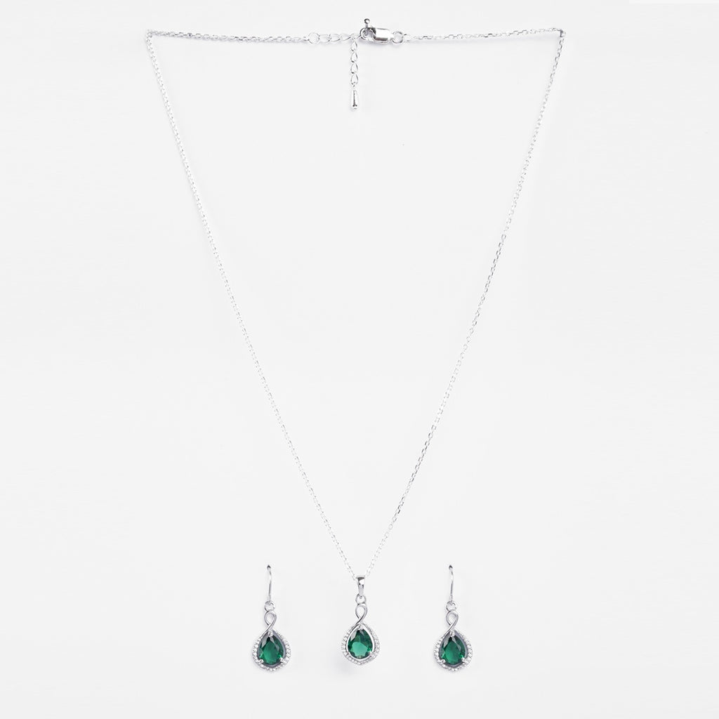 Silver Jino Green Solitaire Jewellery Set