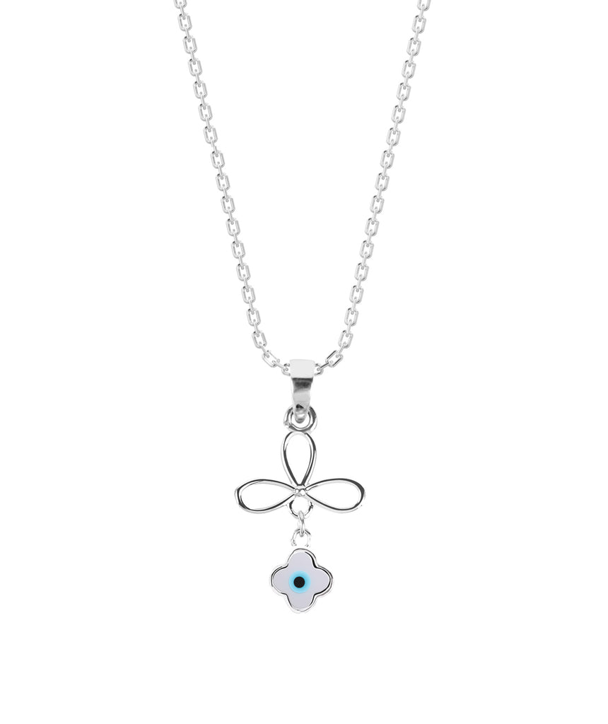 CLARA 925 Sterling Silver Evil Eye Flower Pendant Chain Necklace 