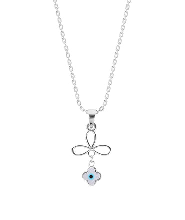 CLARA 925 Sterling Silver Evil Eye Flower Pendant Chain Necklace 