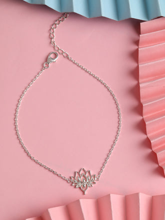 CLARA 925 Sterling Silver Lotus Anklet Payal ( Single ) Adjustable Chain Gift for Women and Girls