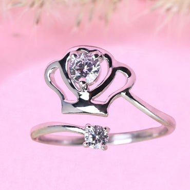 CLARA Pure 925 Sterling Silver Crown Finger Ring with Adjustable Band 