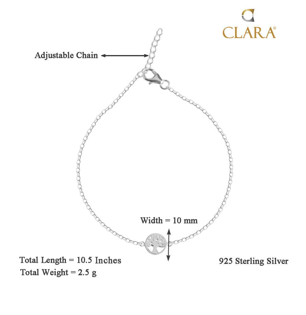 CLARA 925 Sterling Silver Tree of Life Anklet Payal ( Single ) Adjustable Chain Gift for Women and Girls