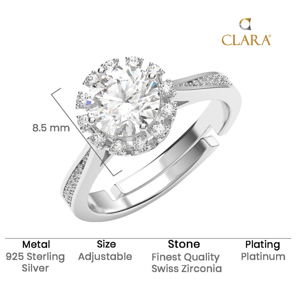 CLARA 925 Sterling Silver Size Adjustable Irina Stylish Solitaire Ring