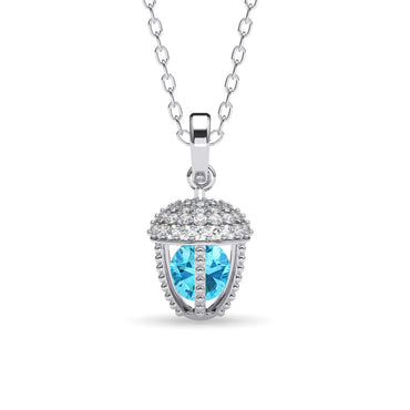 Silver Acorn Blue Solitaire Pendant Chain