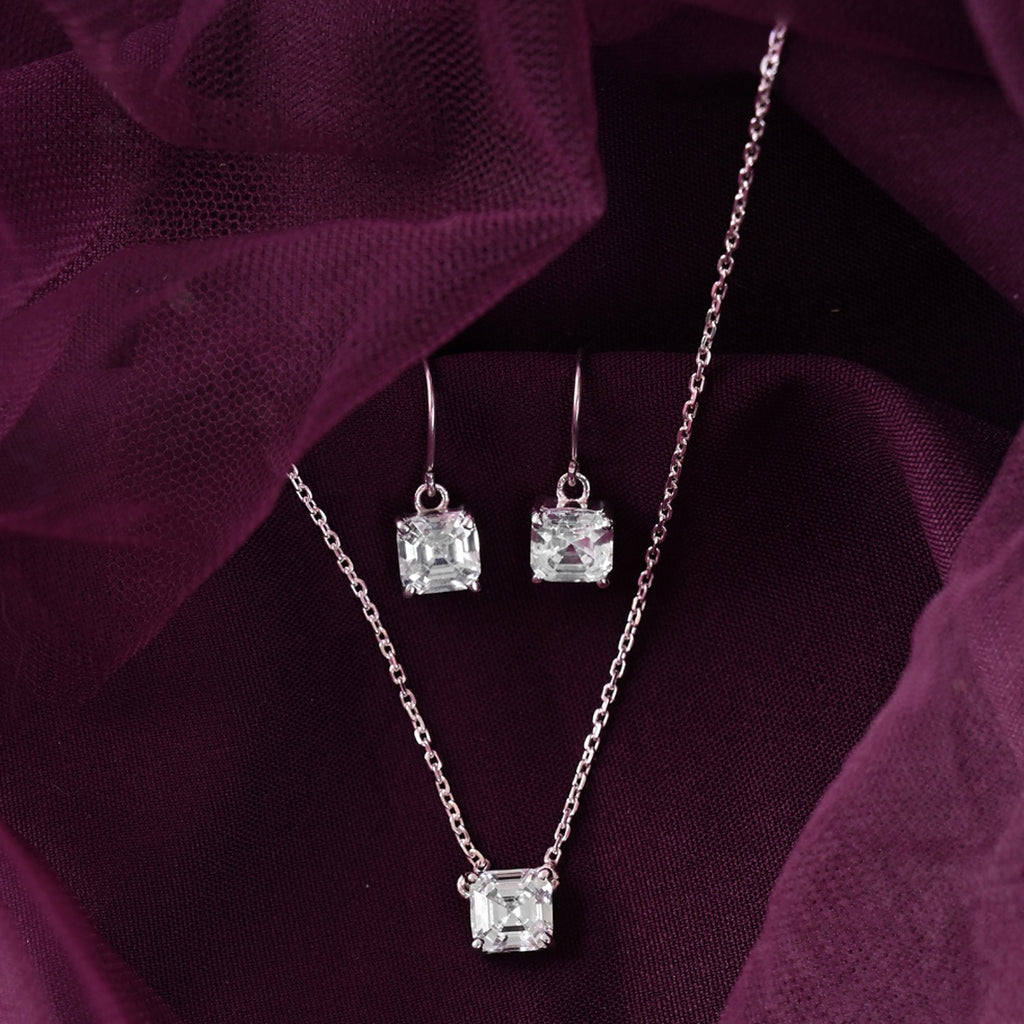 Silver Asscher Solitaire Jewellery Set