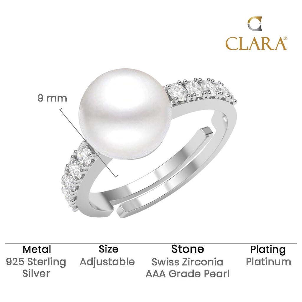 Silver Amore Real Pearl Size Adjustable Ring