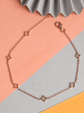 CLARA 925 Sterling Silver Flower Anklet Payal ( Single ) Adjustable Chain, Rose Gold Plated Gift for Women and Girls