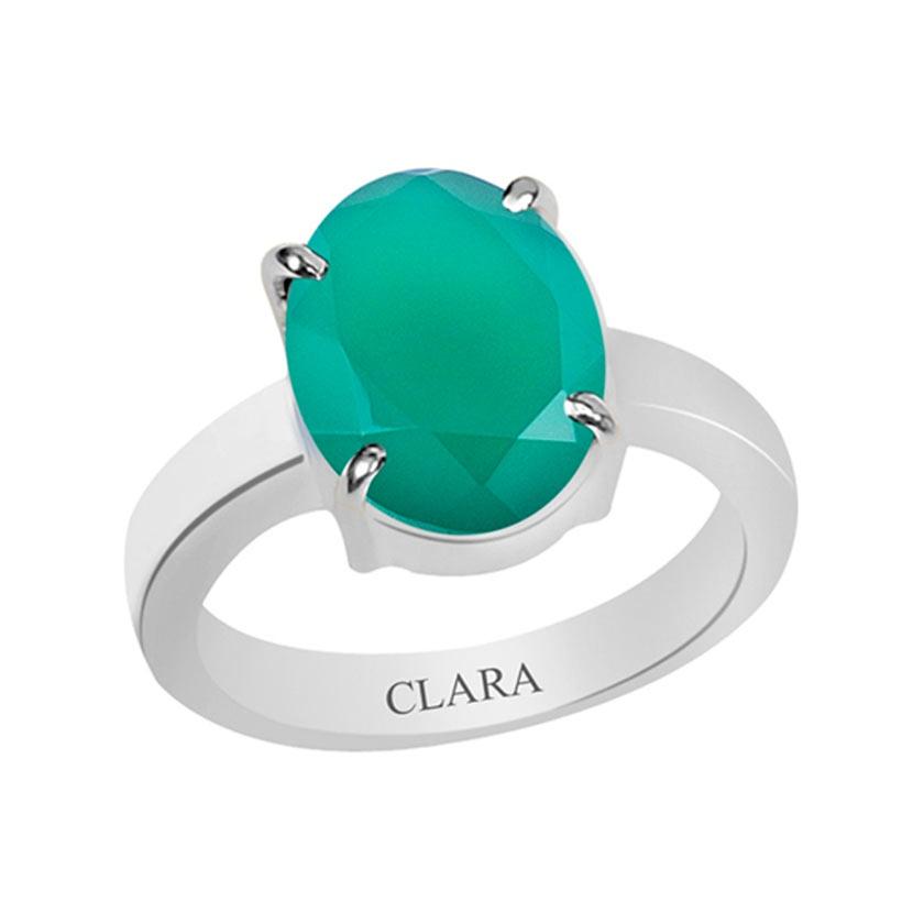 Certified Green Onyx Haqiq Prongs Silver Ring 4.8cts or 5.25ratti