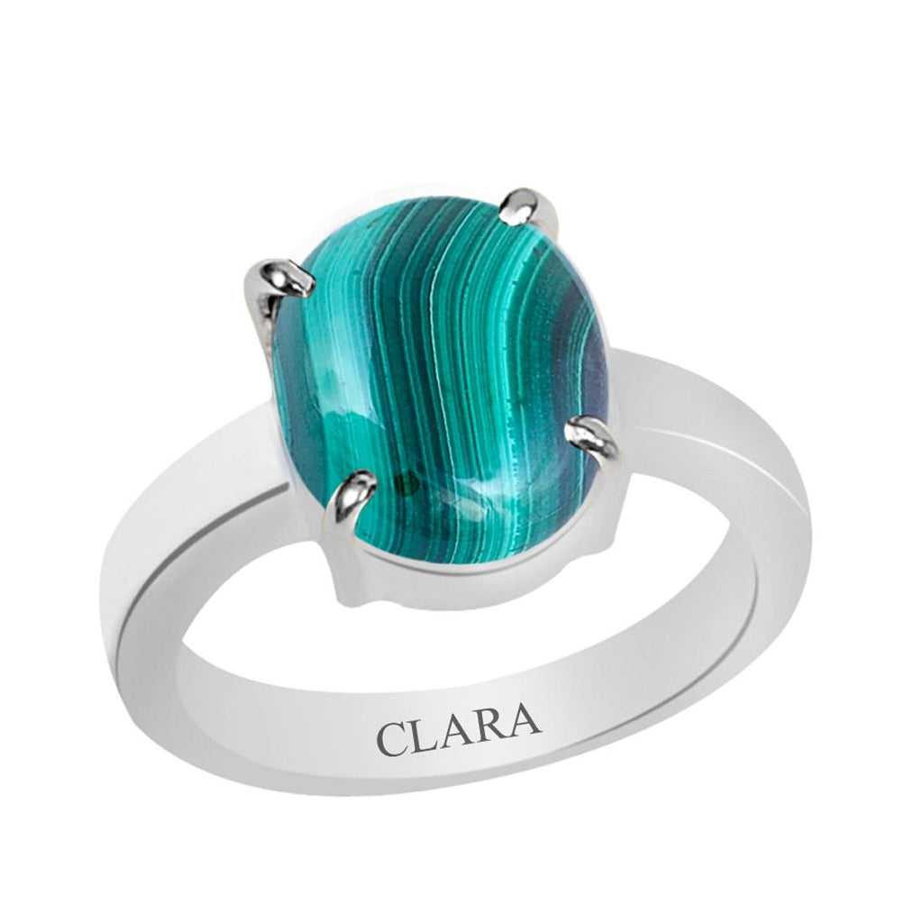 Certified Malachite Dana Firang Prongs Silver Ring 5.5cts or 6.25ratti