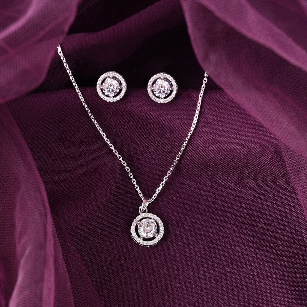 Silver Halo Round Solitaire Jewellery Set