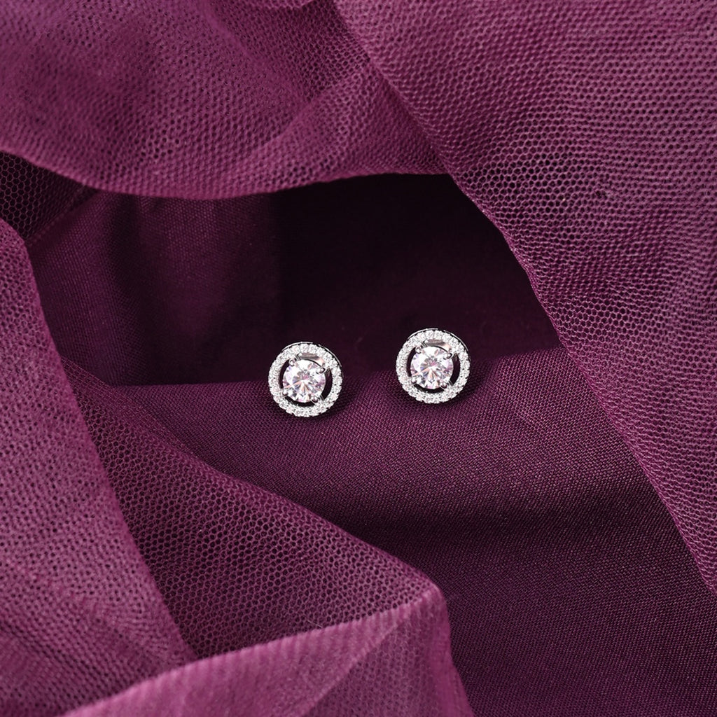 Silver Halo Round Solitaire Stud Earrings