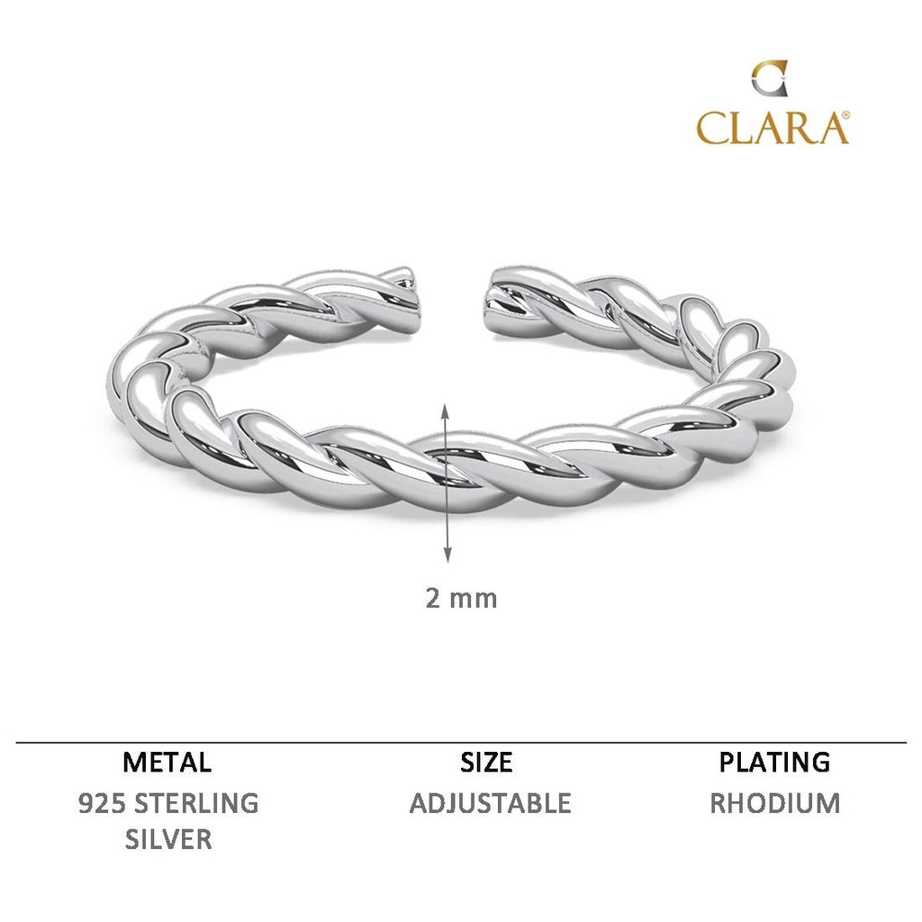 CLARA Pure 925 Sterling Silver Rope Finger Ring 