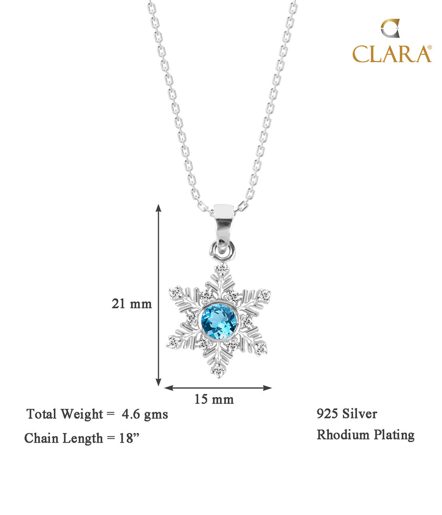 CLARA 925 Sterling Silver Snowflake Pendant Chain Necklace 