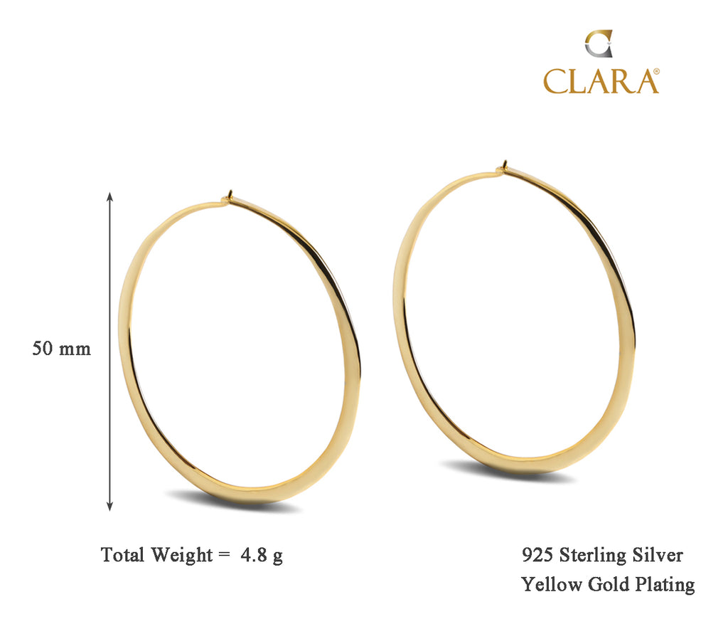 CLARA 925 Sterling Silver Arfa Hoop Earring Gold Plated Gift for Women & Girls