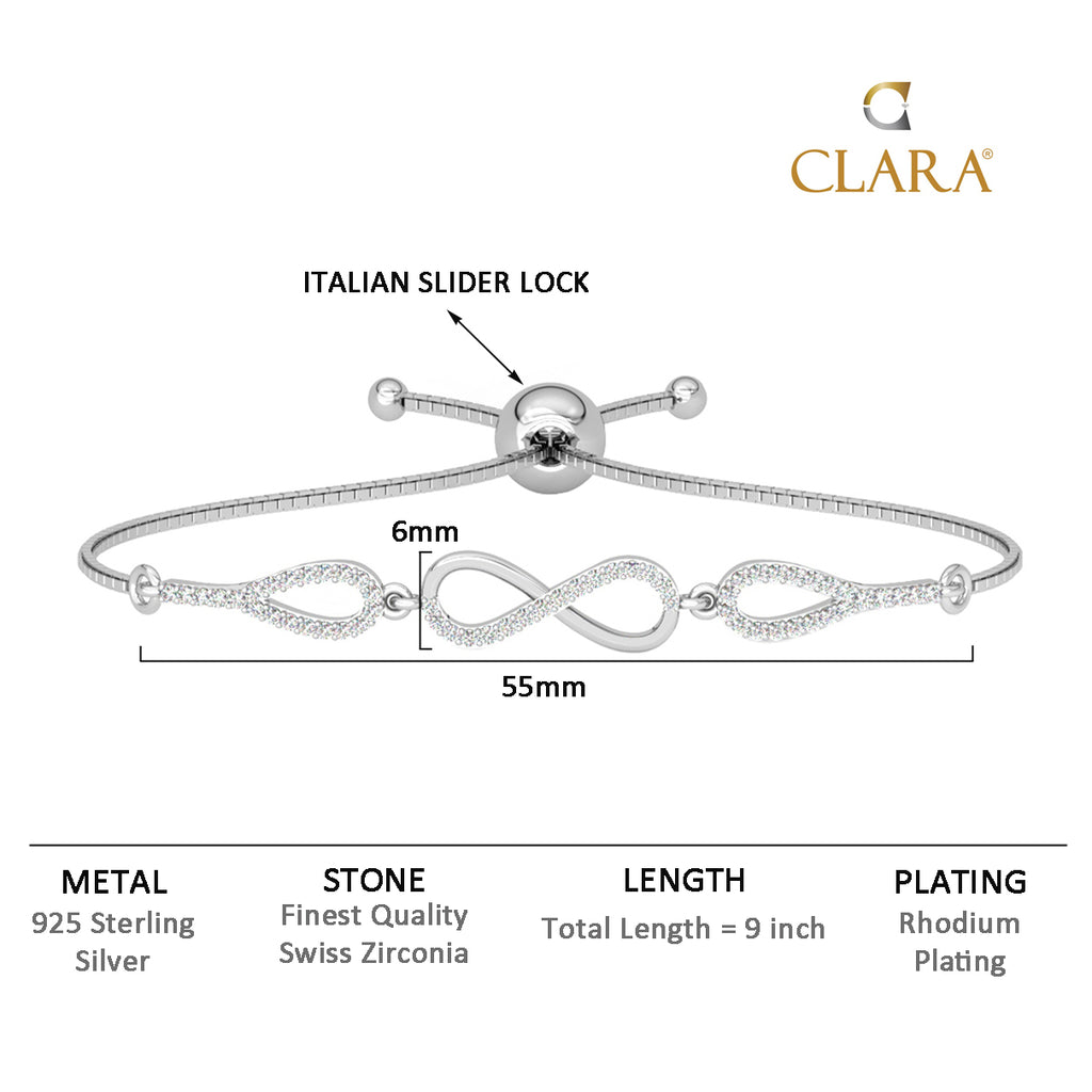 CLARA 925 Pure Silver Stone Infinity Hand Bracelet