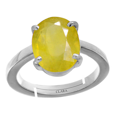 Certified Yellow Sapphire Pukhraj 7.5cts or 8.25ratti 92.5 Sterling Silver Adjustable Ring