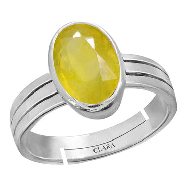 Certified Yellow Sapphire Pukhraj 7.5cts or 8.25ratti 92.5 Sterling Silver Adjustable Ring