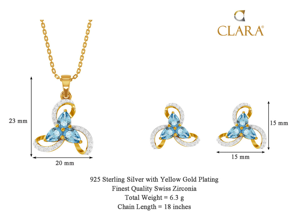CLARA 925 Sterling Silver Melba Pendant Earring Chain Jewellery Set 