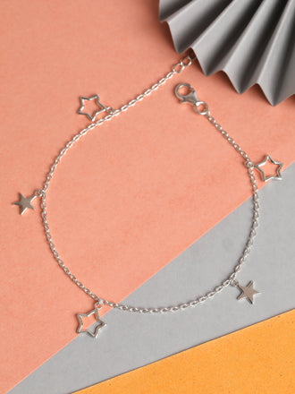 CLARA 925 Sterling Silver Bunch of Star Anklet Payal ( Single ) Adjustable Chain Gift for Women and Girls