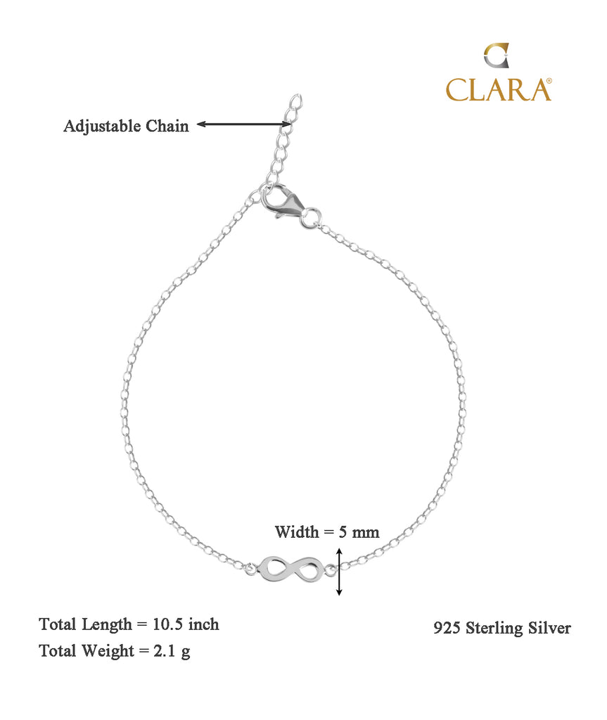 CLARA 925 Sterling Silver Infinity Anklet Payal ( Single ) Adjustable Chain Gift for Women and Girls