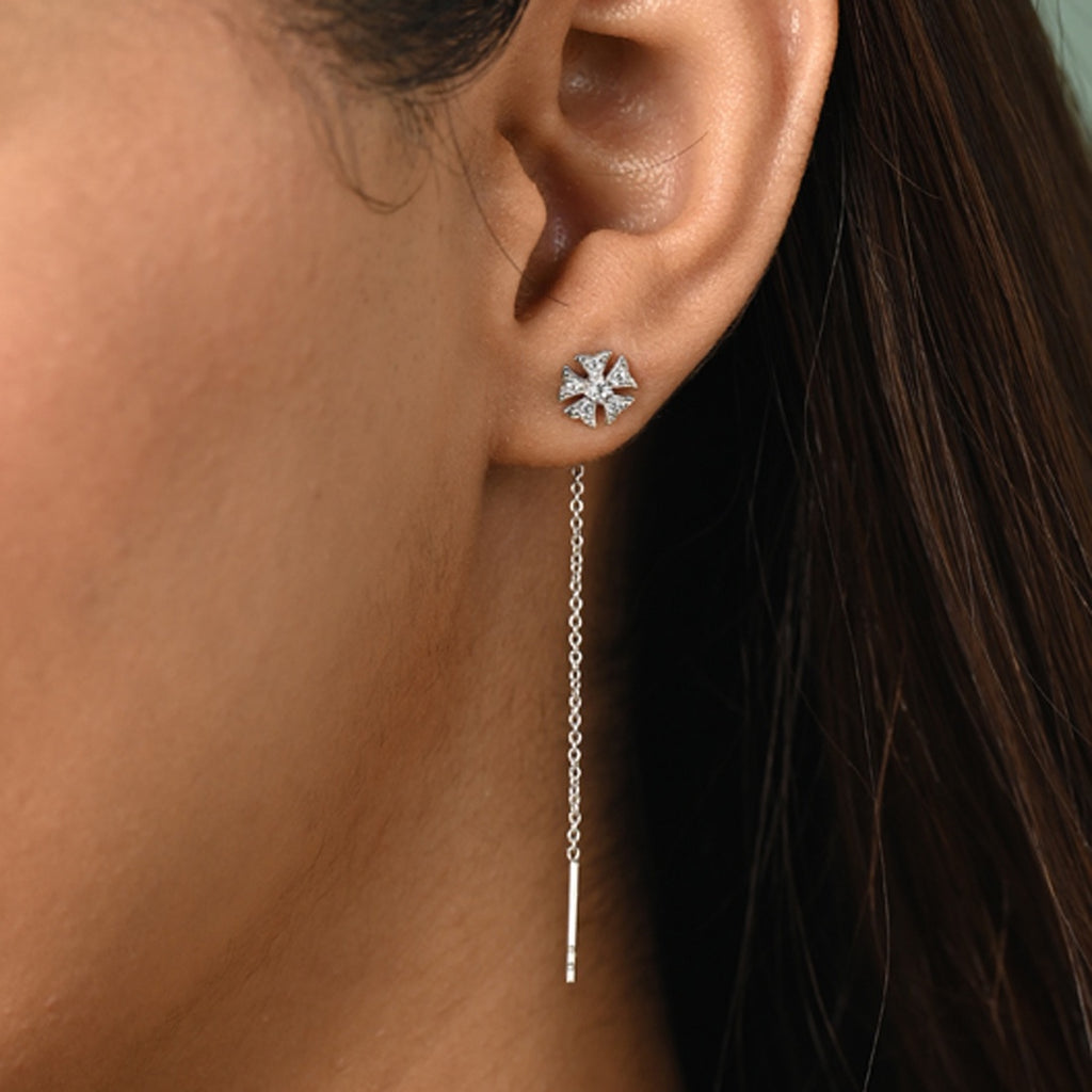 Silver Flower Sui Dhaga Threader Earrings