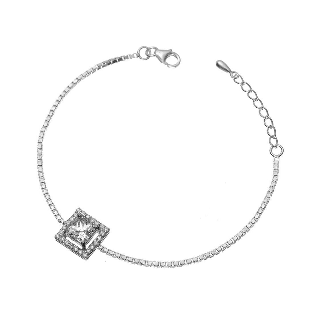 CLARA Made with Swiss Zirconia 925 Sterling Silver Princess Solitaire Bracelet Gift for Women and Girls
