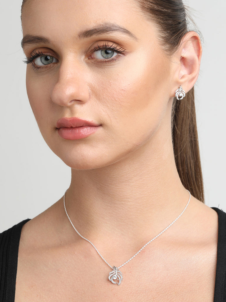 CLARA 925 Sterling Silver Nusa Pendant Earring Chain Jewellery Set 