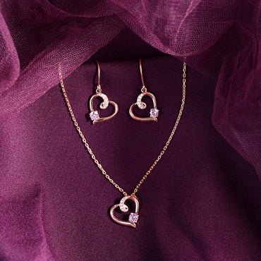 Silver Pink Heart Jewellery Set