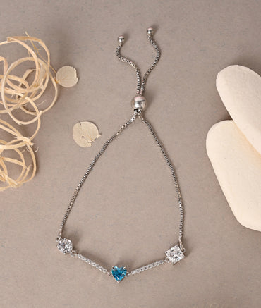 CLARA 925 Pure Silver Blue Heart Hand Bracelet