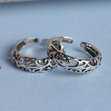 CLARA 925 Sterling Silver Intricate Toe Rings Pair 
