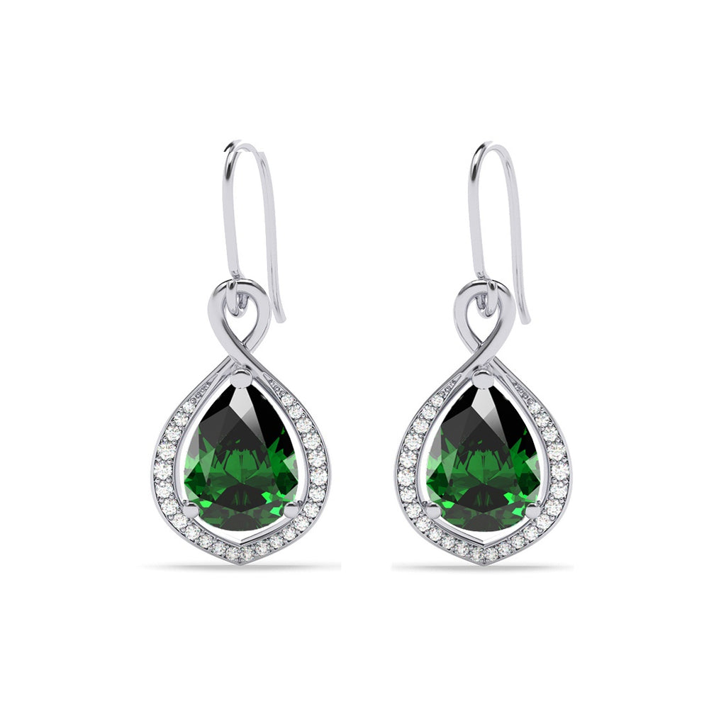 Silver Jino Green Solitaire Dangle Drop Earrings