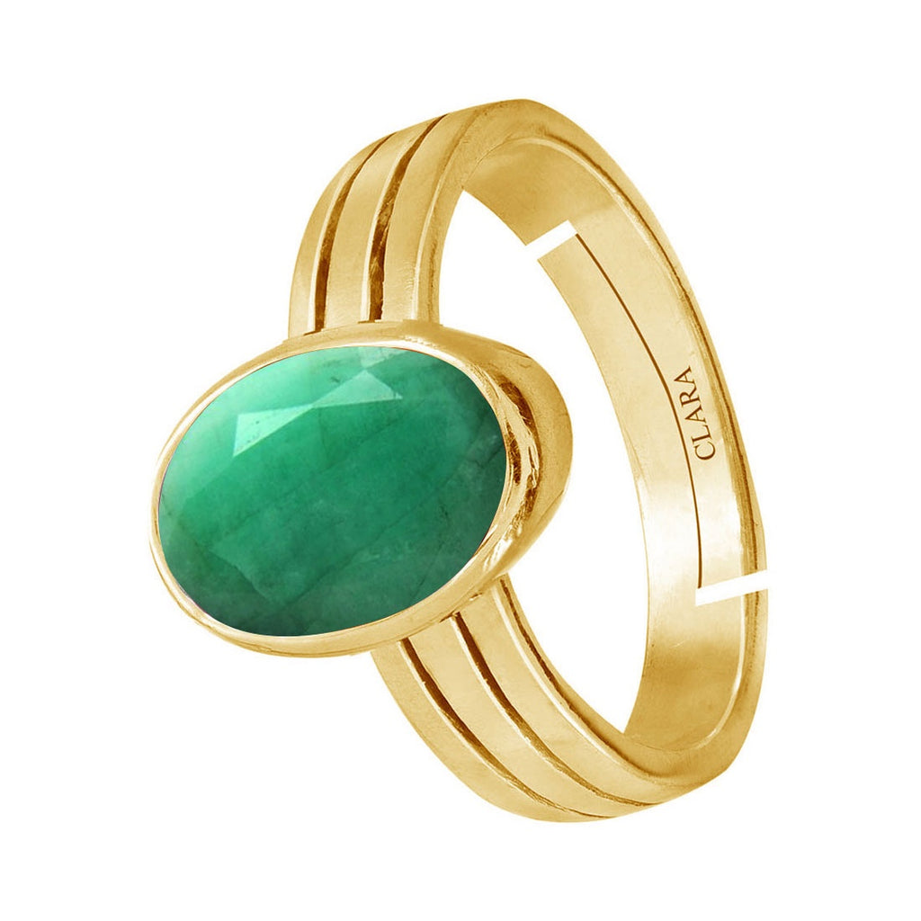 CLARA Certified Original Emerald Panna Gemstone 3.25 to 10.25 ratti or 3 to 9.3 carat Panchdhatu adjustable Ring for Men & Women